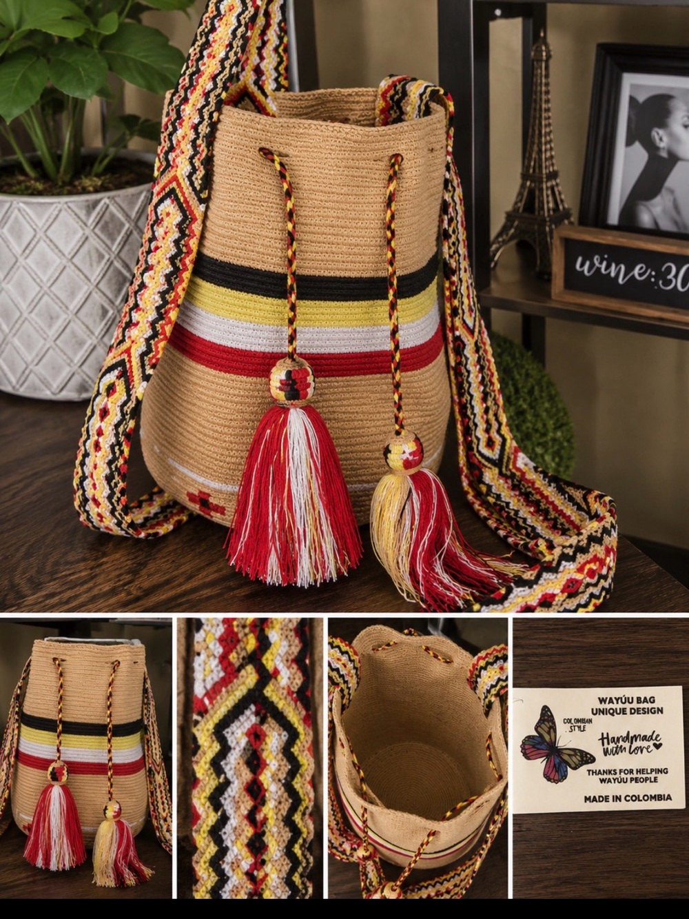 Handmade Wayuu Mochila Crossbody Bag – Artisan Colombian Shoulder Bag